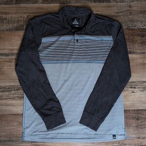 prAna Marco Polo Long Sleeve Shirt Striped Charcoal Gray Chest Pocket Size LRG